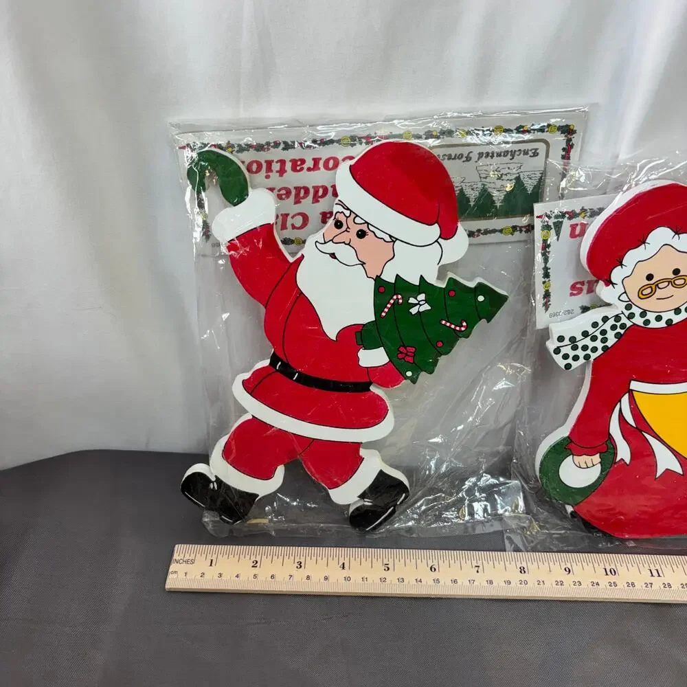 Santa/Mrs. Claus Ladder Decoration Pained Vintage Wooden Enchanted Forest 2 Pc